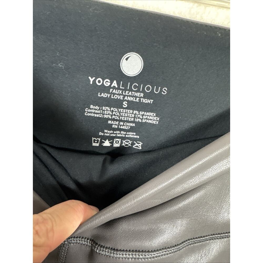 Great Yogalicious size S gray faux leather Lady Love ankle leggings women NWT - Picture 3 of 7